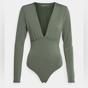 Abercrombie & Fitch Green Long Sleeve Plunge Bodysuit